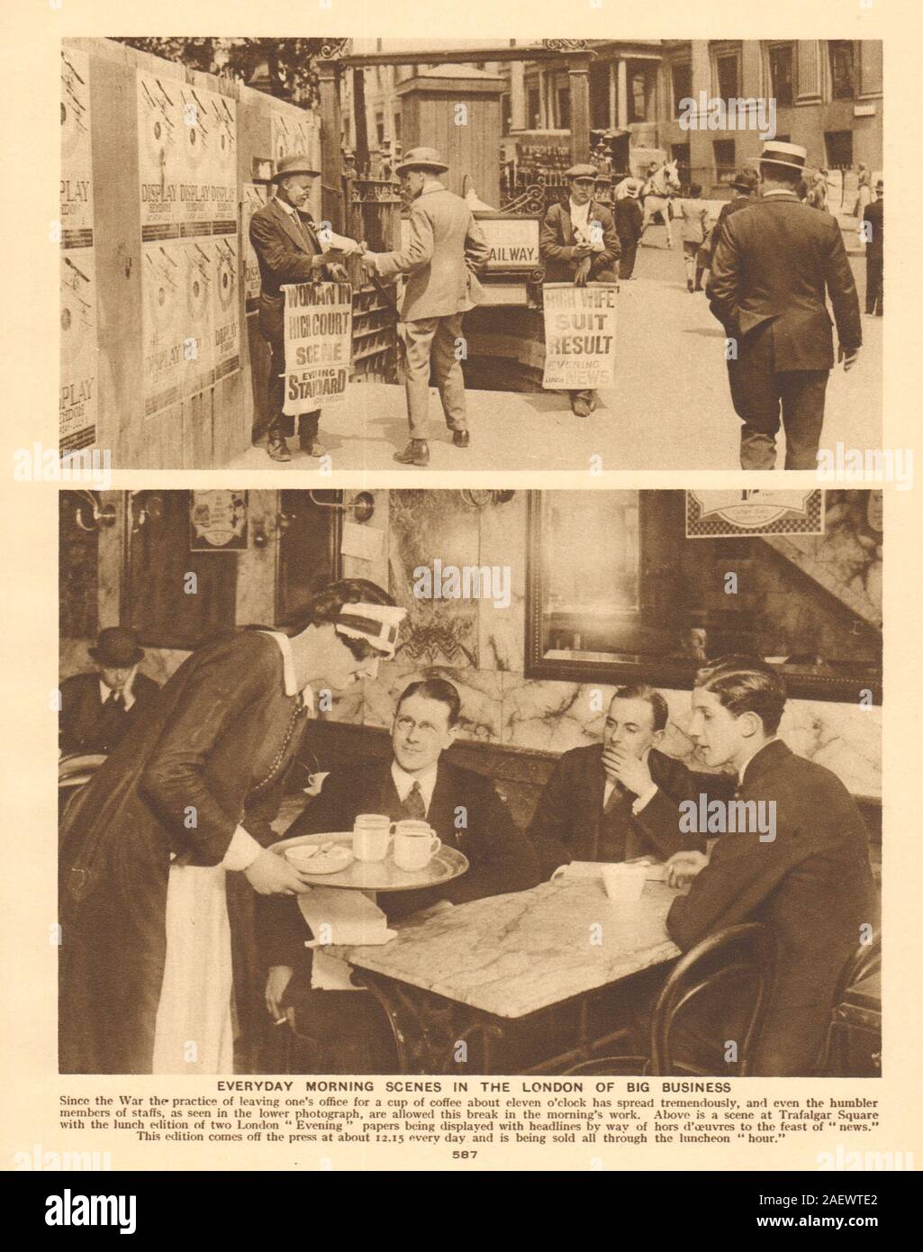 Londra fornitori quotidiano Evening Standard & Evening News. Coffee shop 1926 Foto Stock