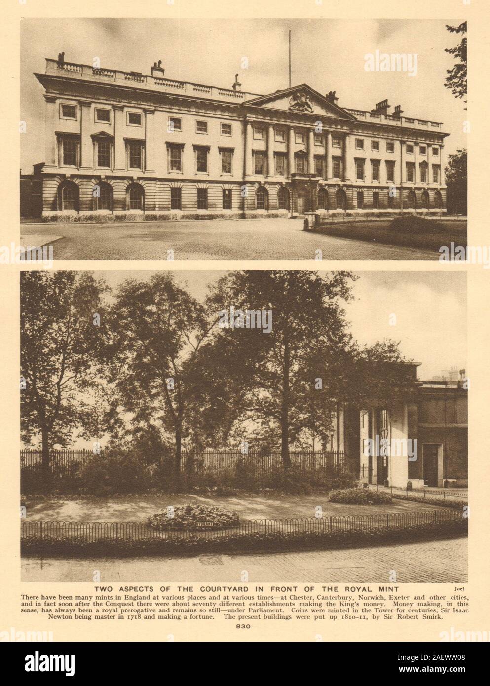 Il cortile di fronte al Royal Mint. Sir Robert Smirke 1926 antica stampa Foto Stock