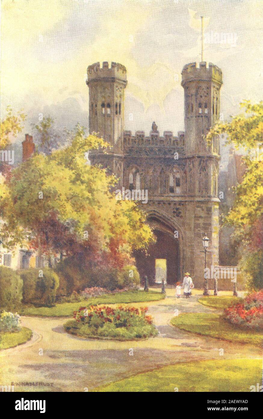 Il Gateway, St. Augustine's Abbey, Cattedrale di Canterbury. Kent. Haslehust 1920 Foto Stock