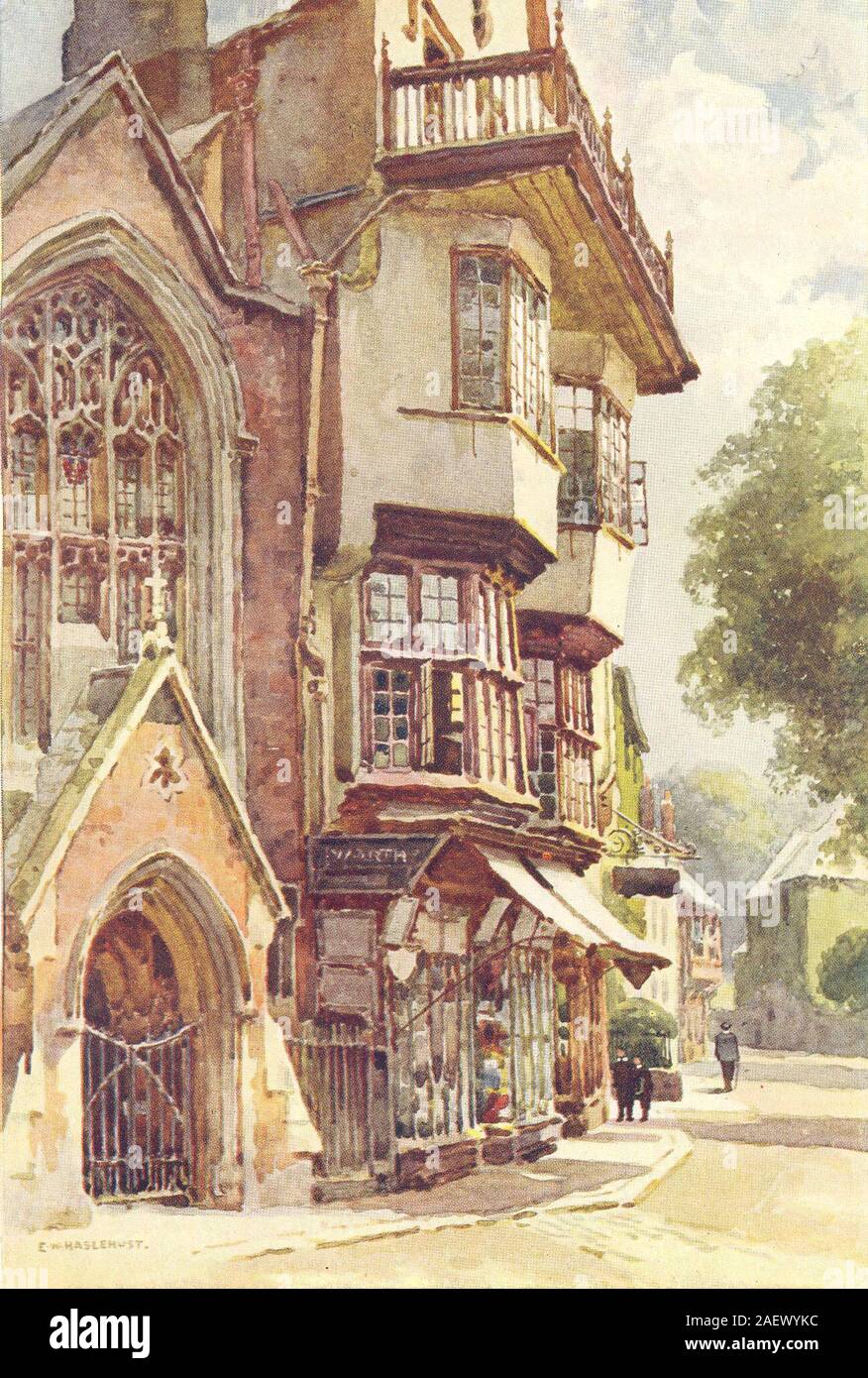 Mol's coffee house, Exeter. Devon. Da Ernest Haslehust 1920 old vintage print Foto Stock