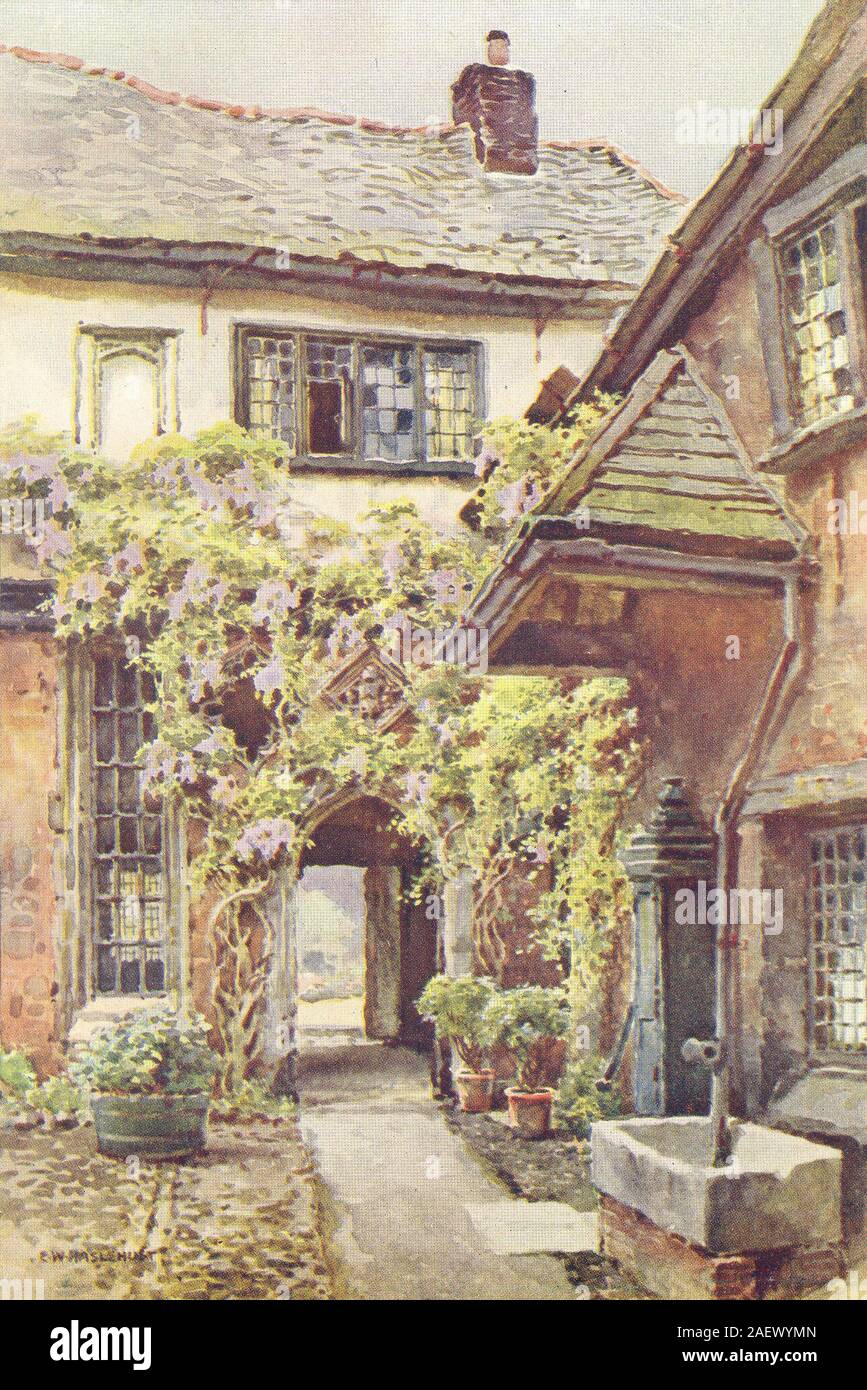 Il vecchio cortile nel vicino, Exeter. Devon. Da Ernest Haslehust 1920 stampare Foto Stock