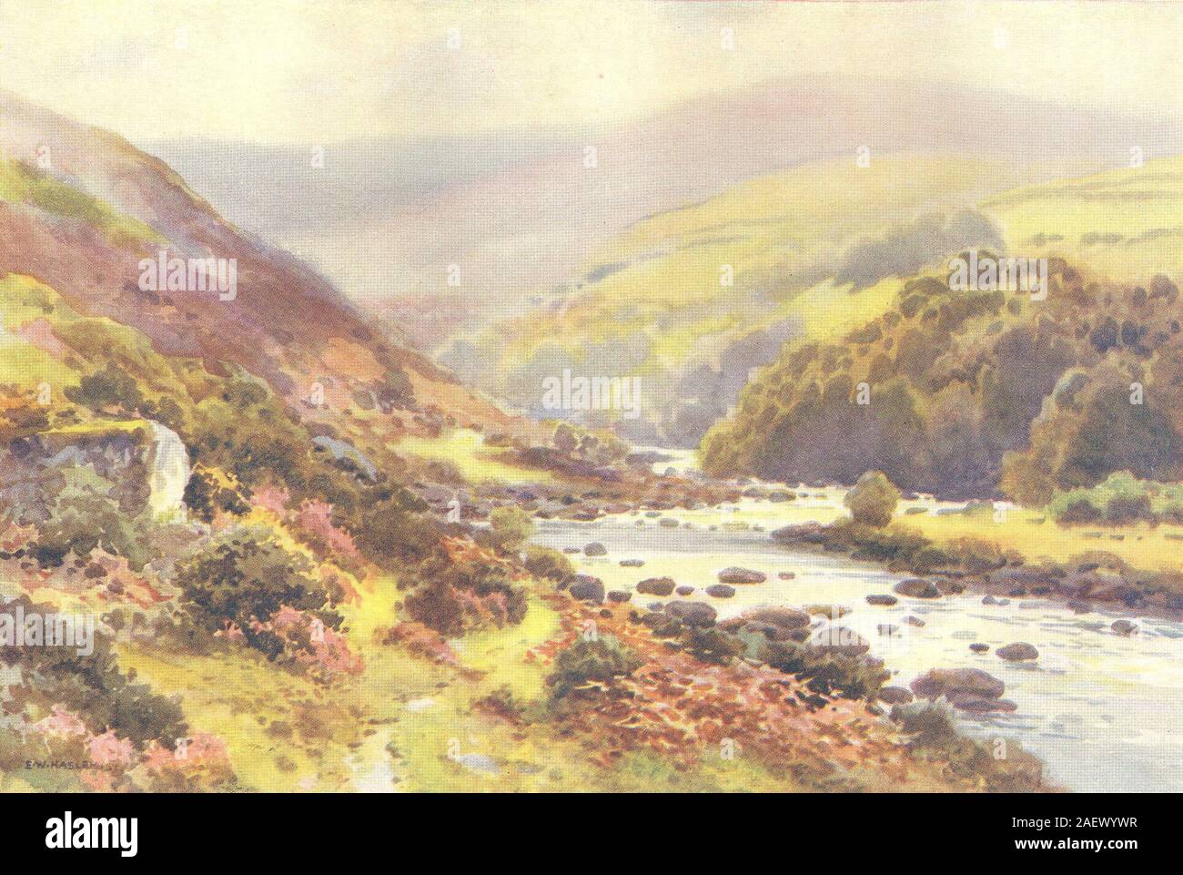 Dartmeet, Dartmoor. Devon. Da Ernest Haslehust 1920 old vintage delle immagini di stampa Foto Stock
