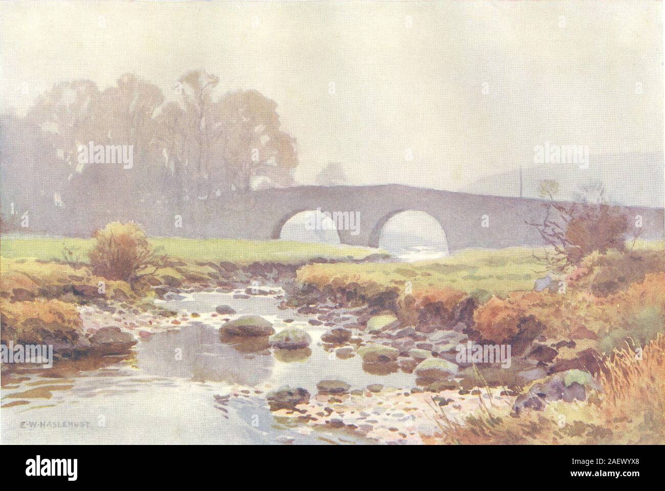 Due ponti, Dartmoor. Devon. Da Ernest Haslehust 1920 old vintage print Foto Stock