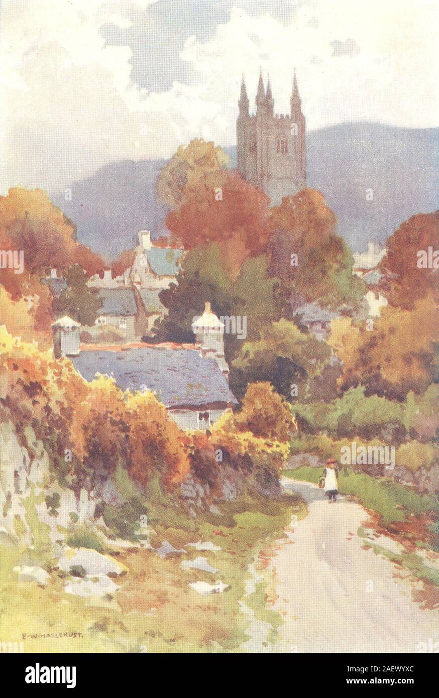 Widecombe sul Moor, Dartmoor. Devon. Da Ernest Haslehust 1920 antica stampa Foto Stock