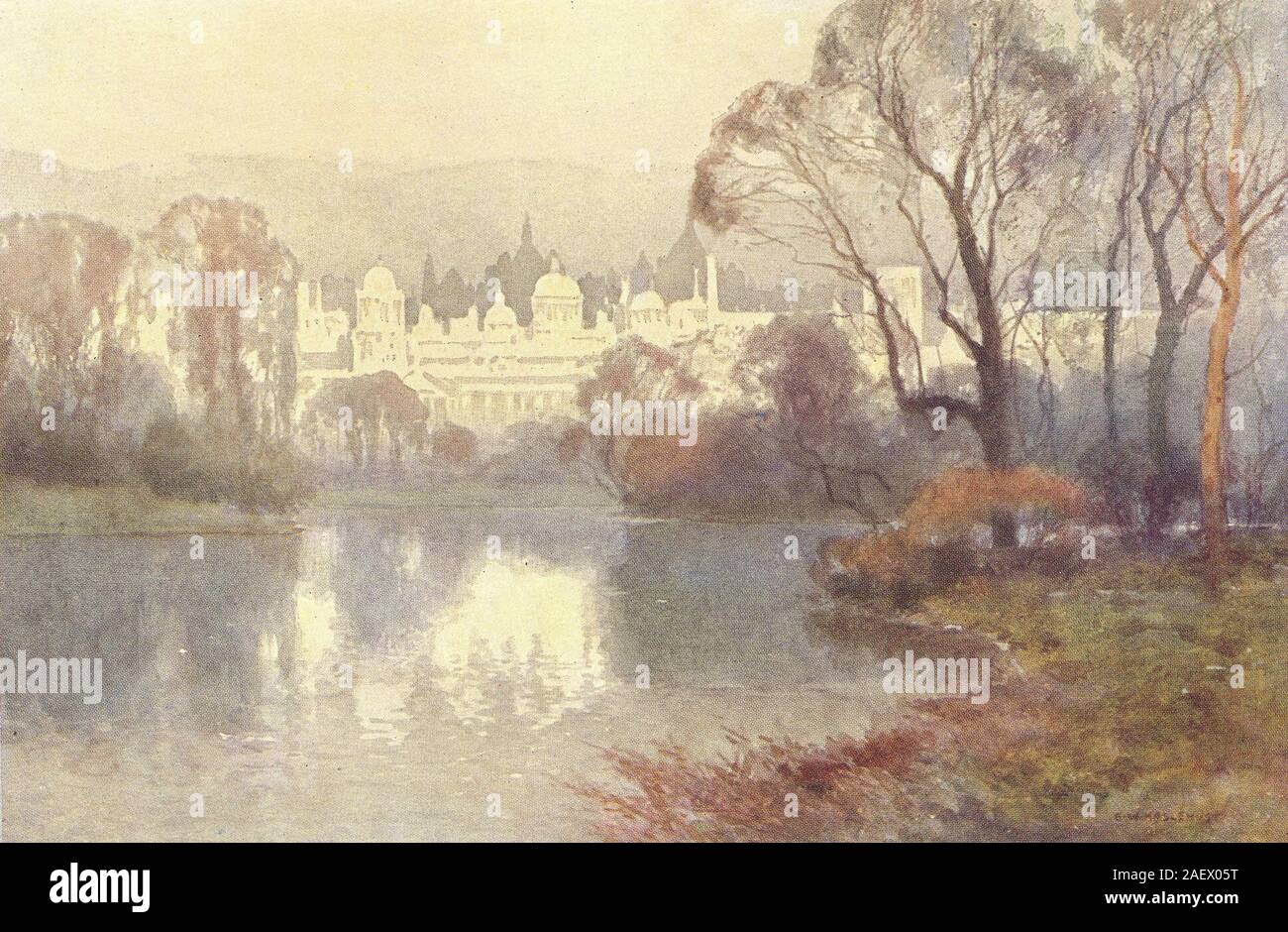 Whitehall da St James Park. Londra. Da Ernest Haslehust 1920 antica stampa Foto Stock