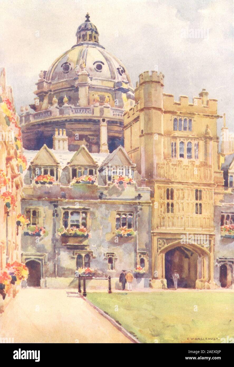 Brasenose College e Radcliffe Library Rotunda. Oxford. Ernest Haslehust 1920 Foto Stock