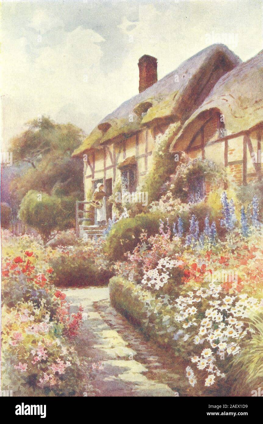 Anne Hathaway's Cottage, Stratford-su-Avon. Warwickshire. Ernest Haslehust 1920 Foto Stock