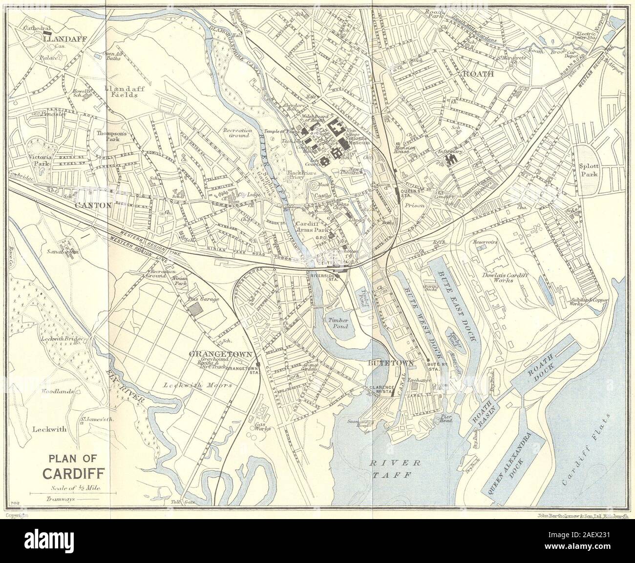 CARDIFF vintage town/city plan. Il Galles. WARD LOCK 1950 old vintage map chart Foto Stock