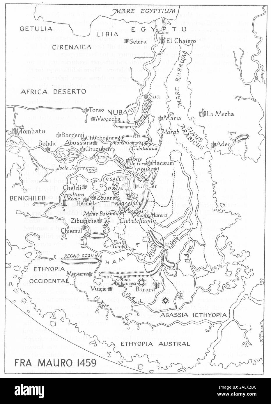 L'Egitto. Fra Mauro, 1459. Etiopia Africa. Mappa RGS 1949 vecchio grafico vintage Foto Stock