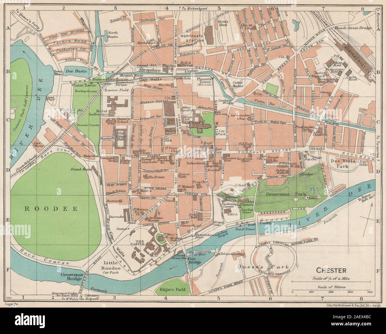 CHESTER. Vintage town mappa della città piano. Cheshire 1950 vecchio grafico vintage Foto Stock