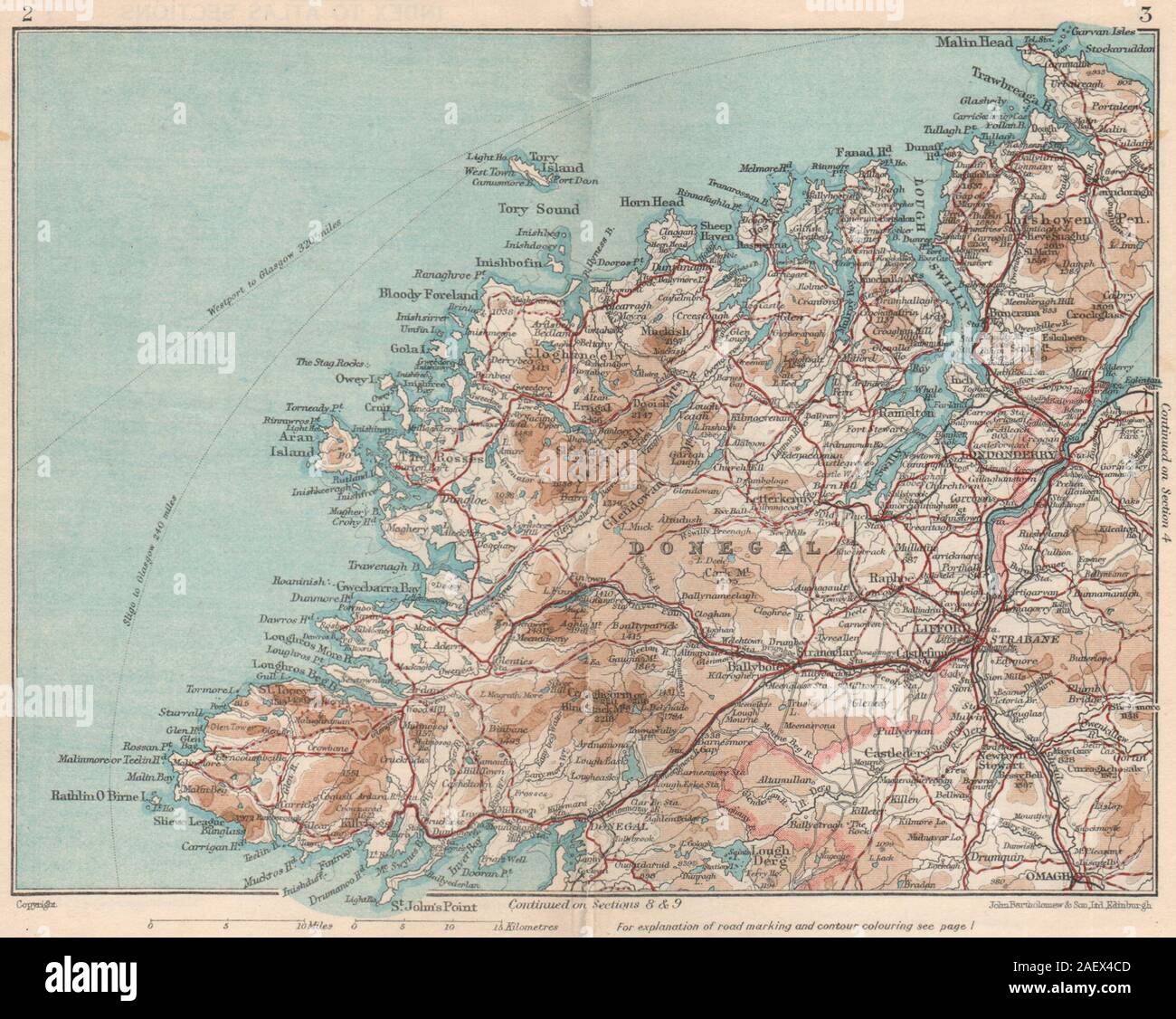 DONEGAL. Vintage county map piano. L'Irlanda Ulster 1949 vecchio grafico vintage Foto Stock