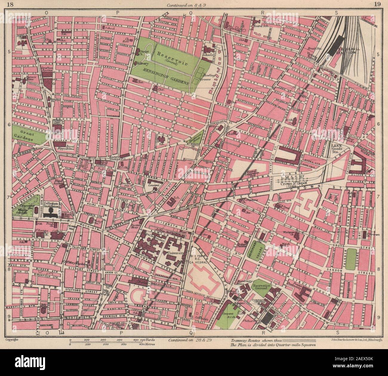 LIVERPOOL. Edgehill Kensington Gardens Royal Liverpool ospedale UNI 1949 mappa Foto Stock