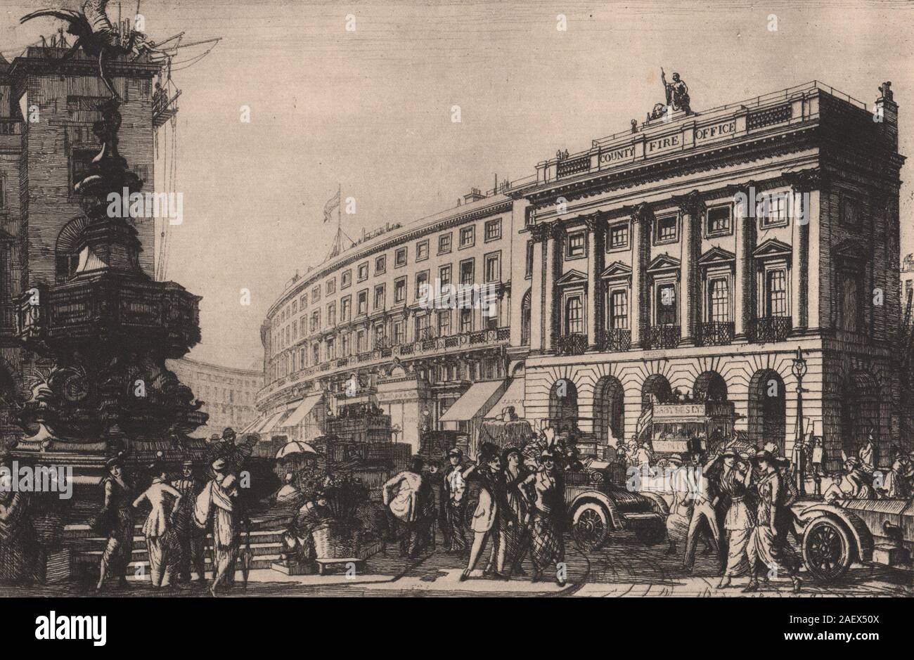La scomparsa di Londra. 'Piccadilly Circus guardando a nord' da Randolph Schwabe 1927 Foto Stock