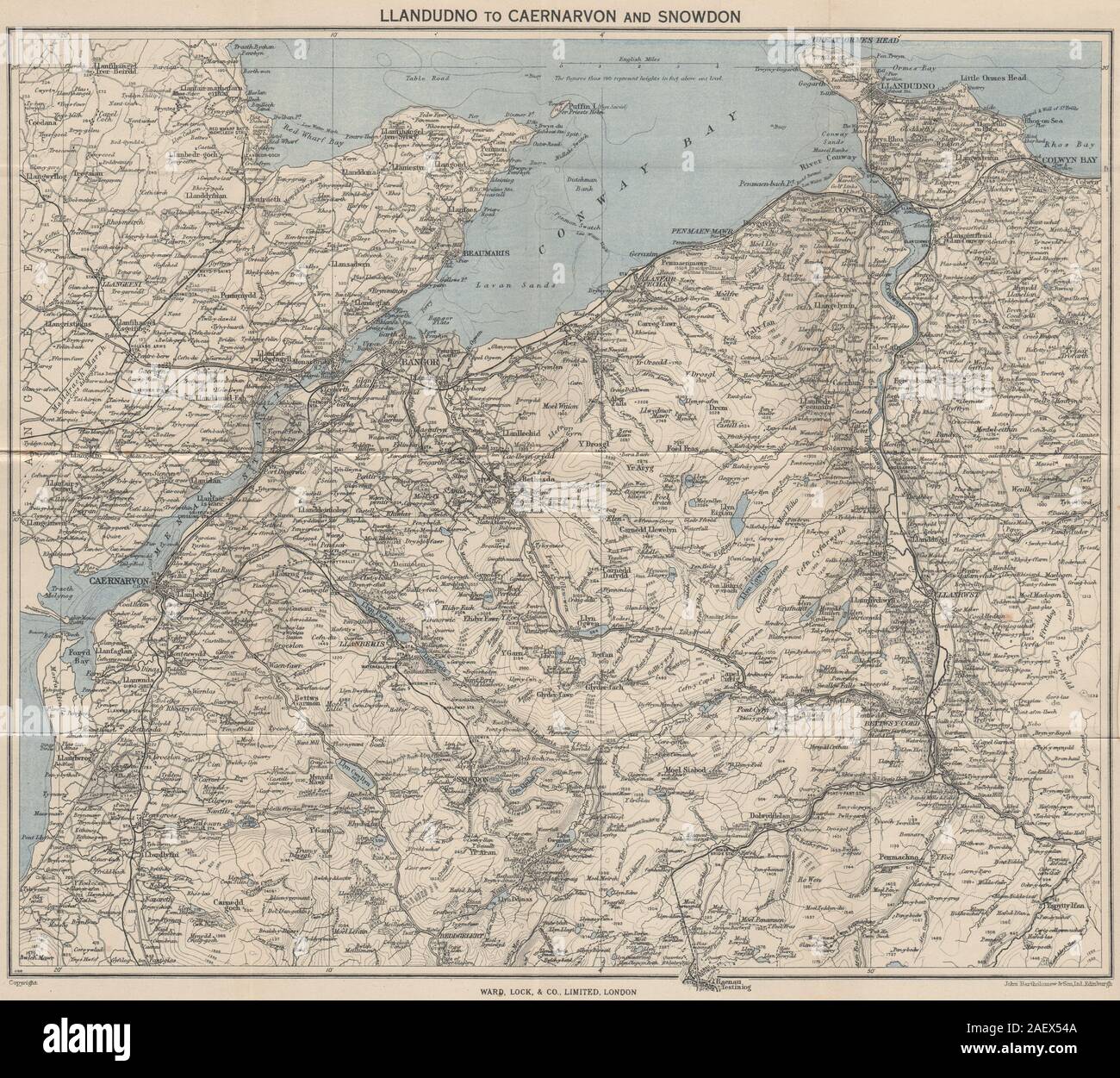 NW del Galles. Llandudno Caernarvon Snowdonia Anglesey Bangor. WARD LOCK 1950 mappa Foto Stock