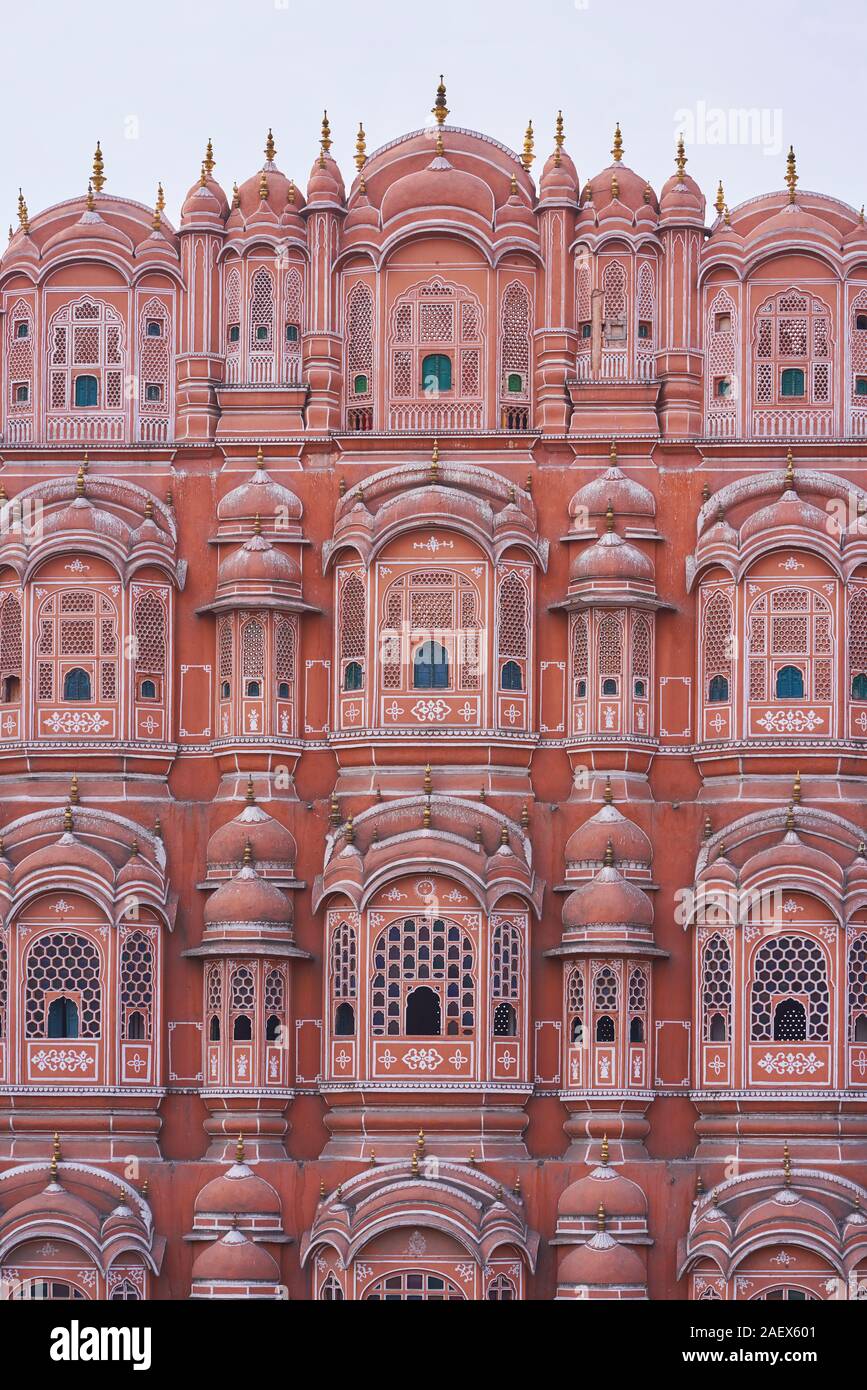 Una chiusura del Hawa Mahal Palace di Jaipur Foto Stock