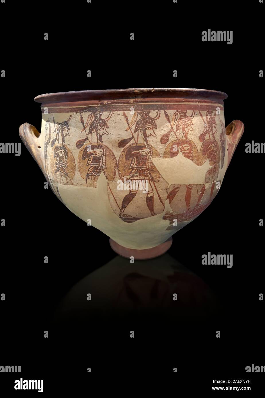 'Casa di guerrieri Vase' : illustrata cratere micenea raffiguranti micenea i soldati in armatura completa, Micene Acropoli, XII sec. a.c. Archaeolo nazionale Foto Stock
