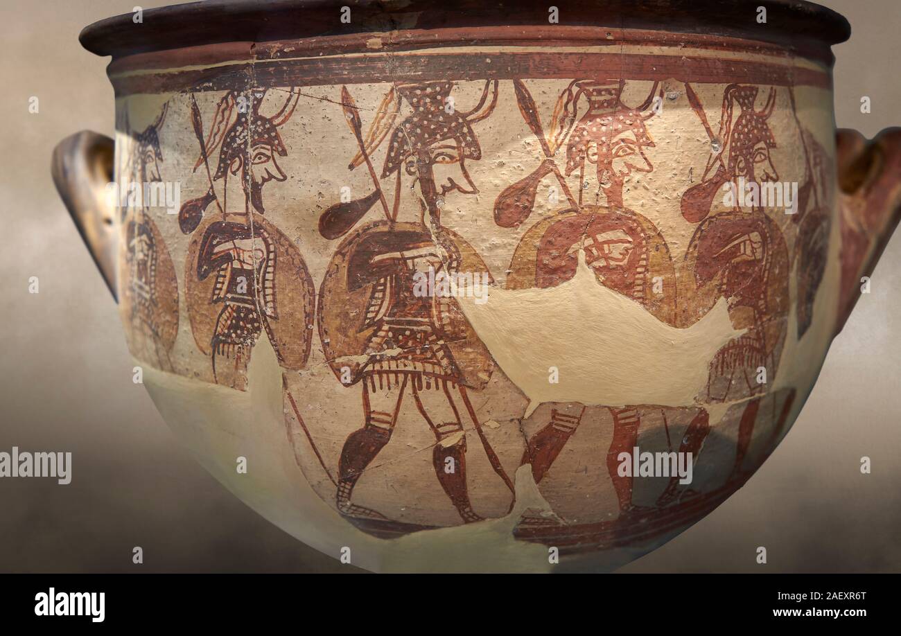 'Casa di guerrieri Vase' : illustrata cratere micenea raffiguranti micenea i soldati in armatura completa, Micene Acropoli, XII sec. a.c. Archaeolo nazionale Foto Stock