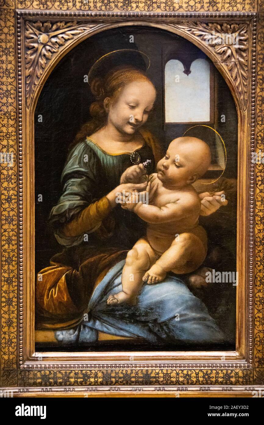 Madonna Benois - da Leonardo da Vinci, Museo Hermitage, San Pietroburgo, Russia Foto Stock