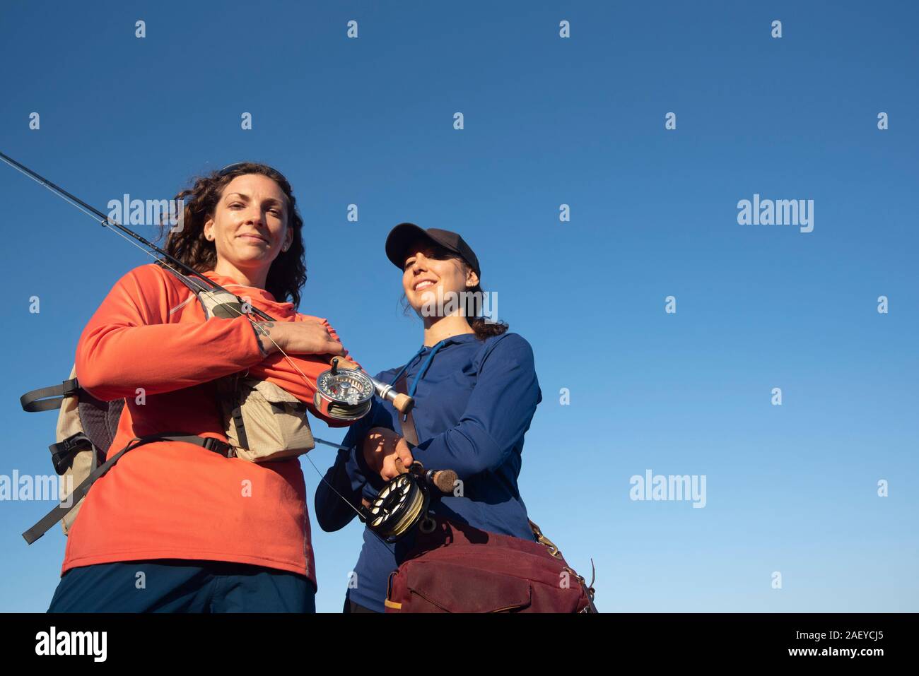 Ritratto di due donne di Pesca a Mosca Report di Pesca Foto Stock