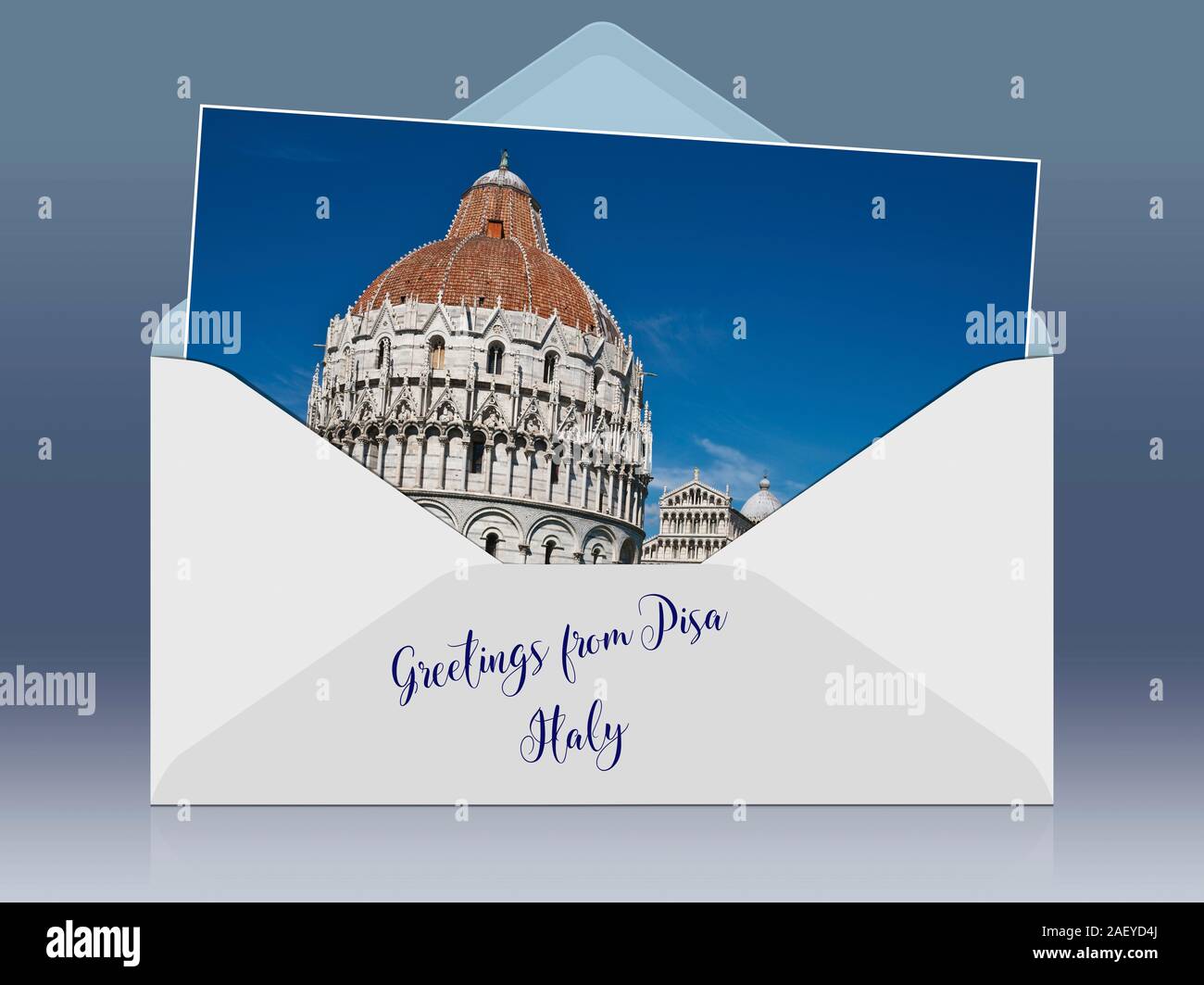 Vista su piazza del Duomo al Battistero, al Duomo di Santa Maria Assunta e la Torre Pendente di Pisa,Toscana, Italia centrale, Italia, Europa Foto Stock