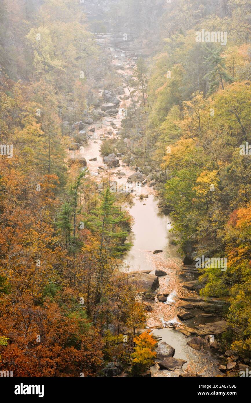 Tallulah fiume durante il Sunrise in Tallulah cade la Georgia USA. Un vicino wildfire crea colori inconsueti e haze. Foto Stock