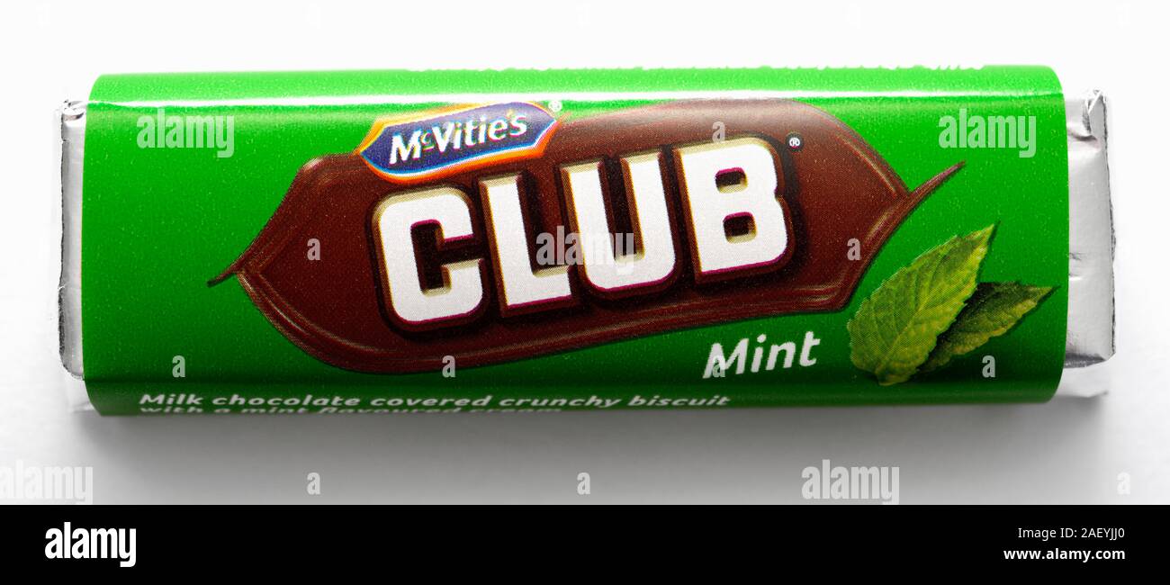 Mcvities biscotto Club,latte ricoperta di cioccolato biscotto croccante,mint Foto Stock