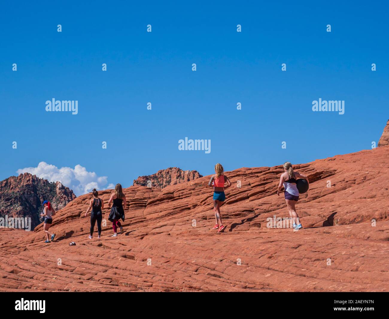 Gli escursionisti di fitness sul pietrificate dune Trail, Snow Canyon State Park, Saint George, Utah. Foto Stock
