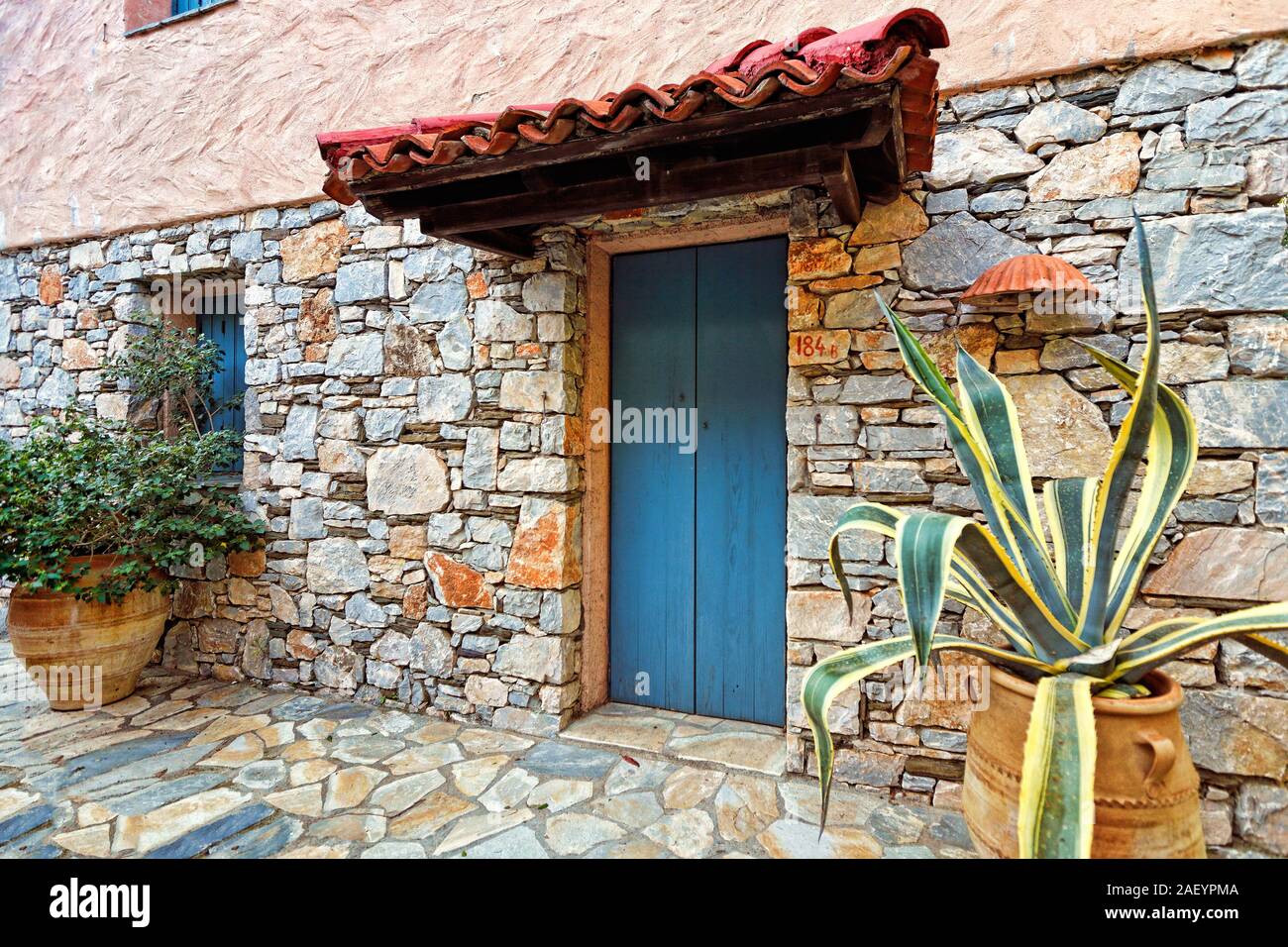 Casa Tradizionale presso la vecchia Chora di Alonissos Island, Grecia Foto Stock