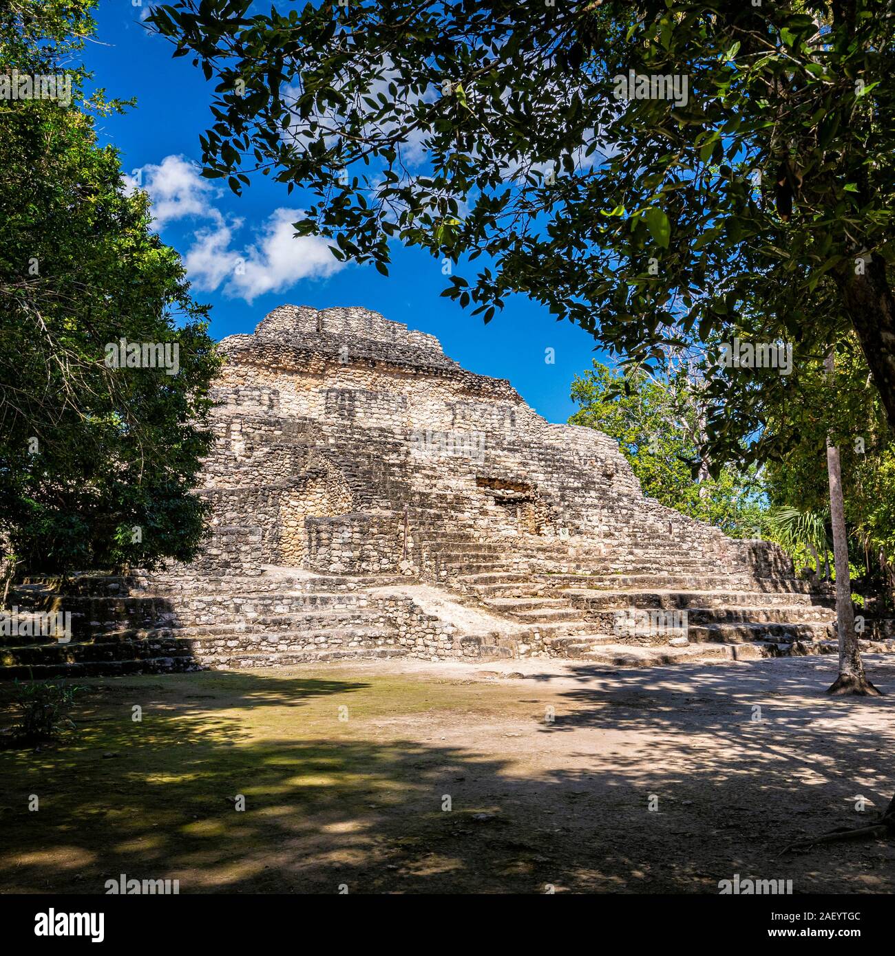 Le rovine maya di Chaacchoben in Quintana Roo, Messico. Foto Stock