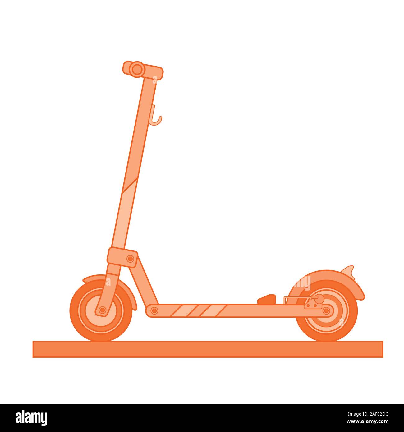 Moderni scooter elettrico disegnato in uno stile piatto dipinto in gradazioni di colore arancione Illustrazione Vettoriale