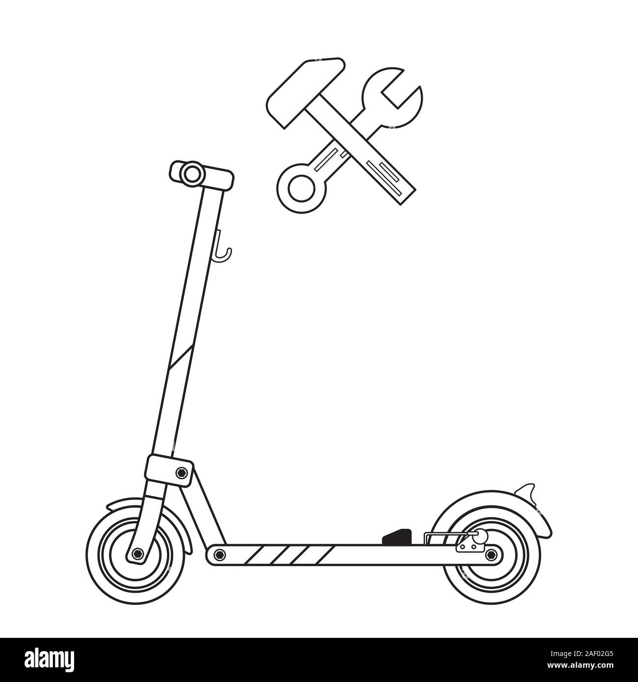 Scooter motorizzato segno di riparazione su uno sfondo bianco disegnati in stile lineart Illustrazione Vettoriale