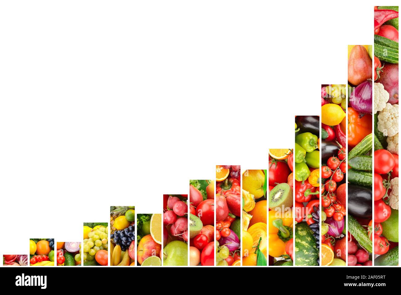 Frutta e verdura il concetto di crescita isolato su sfondo bianco Foto Stock