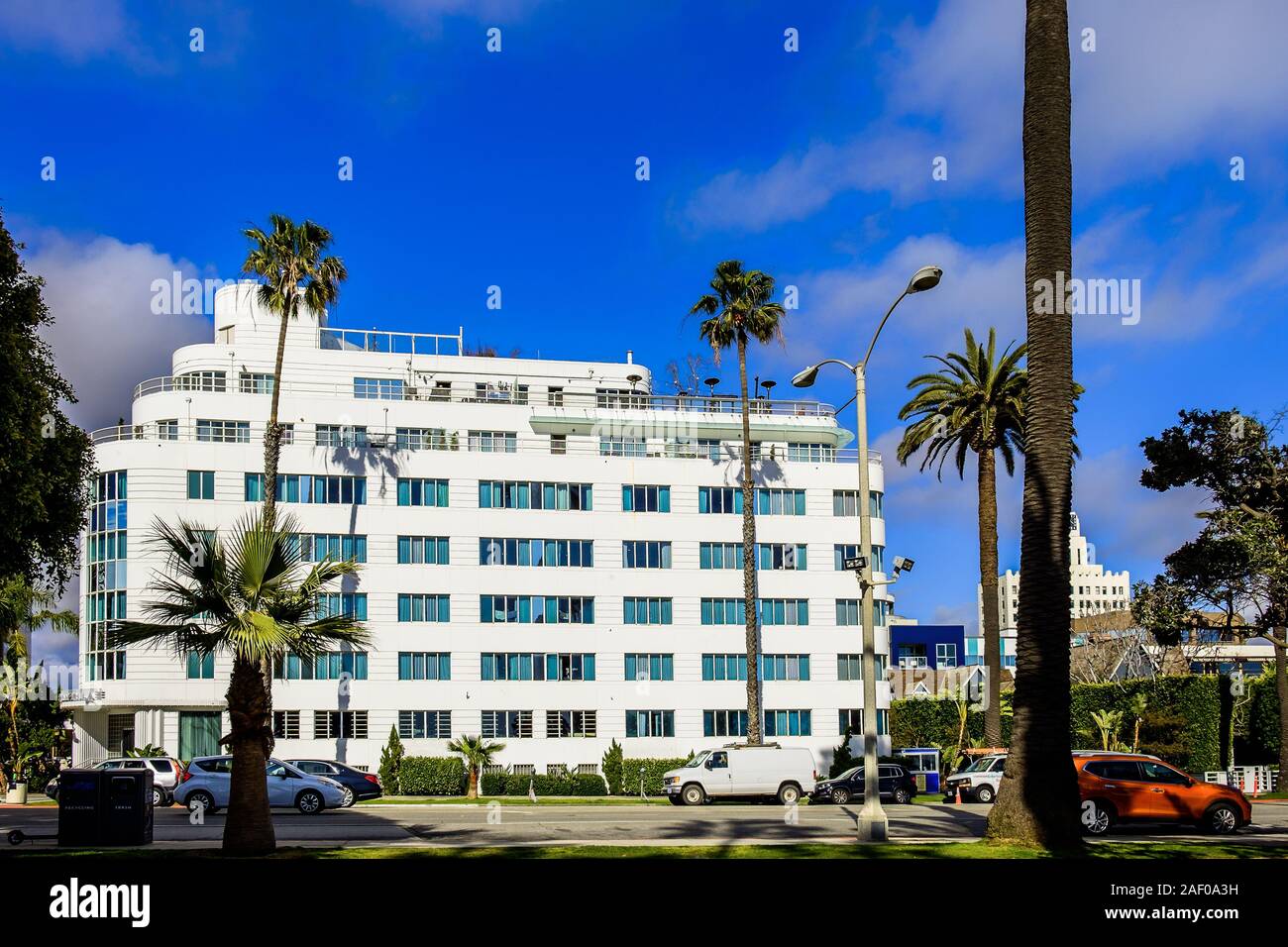 Los Angeles County, USA, marzo 2019, facciata dell'hotel Shangri-la a Santa Monica, California Foto Stock