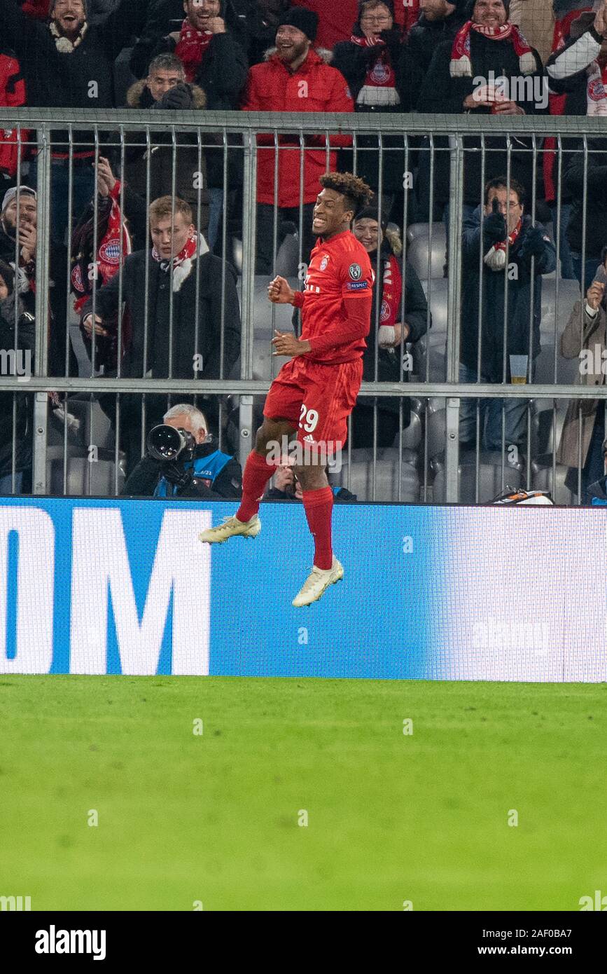 Monaco di Baviera, Germania. Undicesimo Dec, 2019. obiettivo celebrazione il marcatore Kingsley Coman (FC Bayern Muenchen) al calcio, la UEFA Champions League, Giornata 6: FC Bayern Muenchen vs Tottenham Hotspur al Allianz-Arena su dicembre 11, 2019 in Muenchen, Germania. Foto: Horst Ettensberger/ESPA-Immagini Credito: ESPA/Alamy Live News Foto Stock
