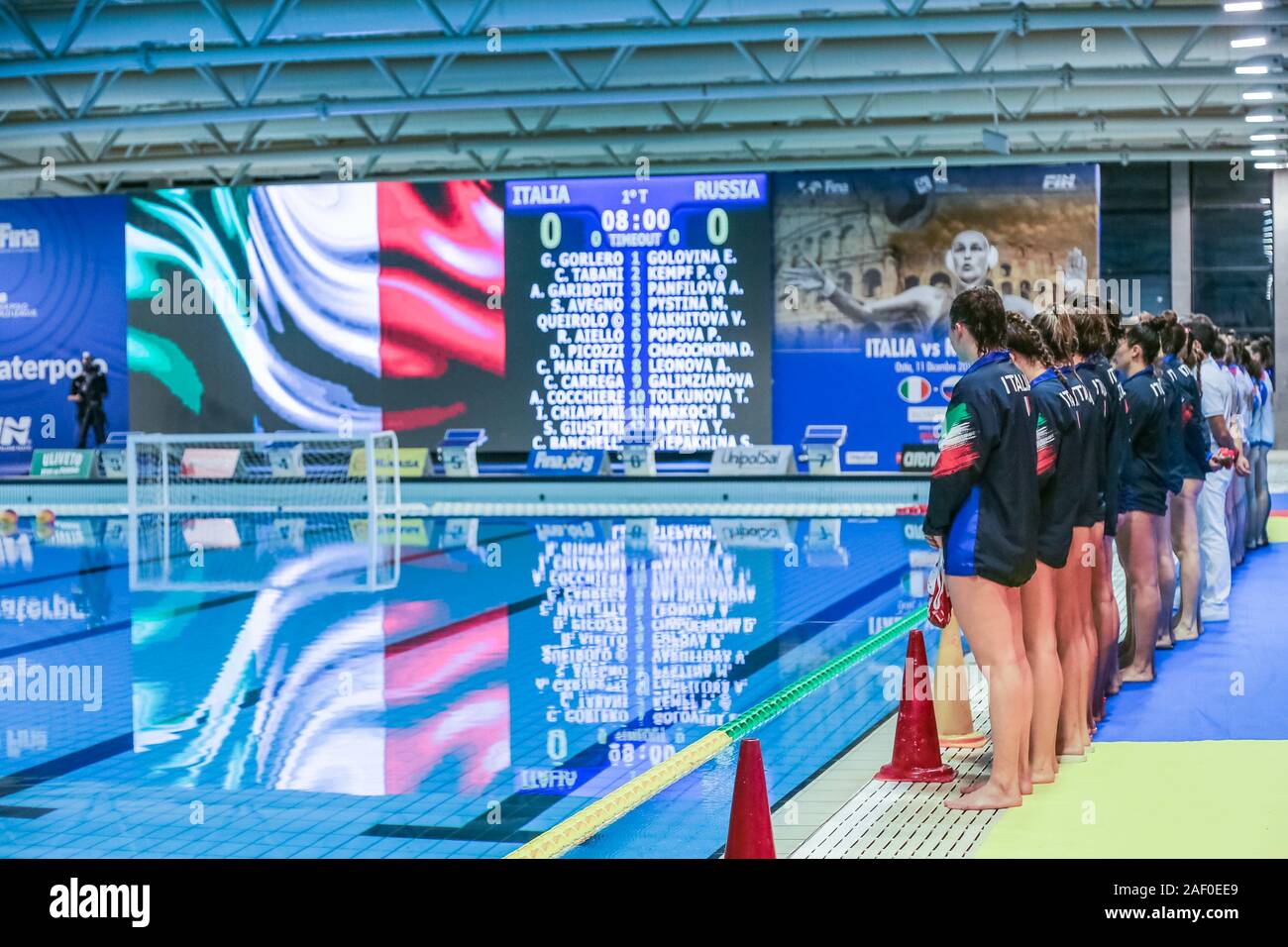 Roma, Italia, 11 dic. 2019, team italia durante la pallanuoto Campionato Mondiale femminile - Italia vs Russia - Waterpolo Nazionale Italiana - Credito: LPS/Simona Scarano/Alamy Live News Foto Stock