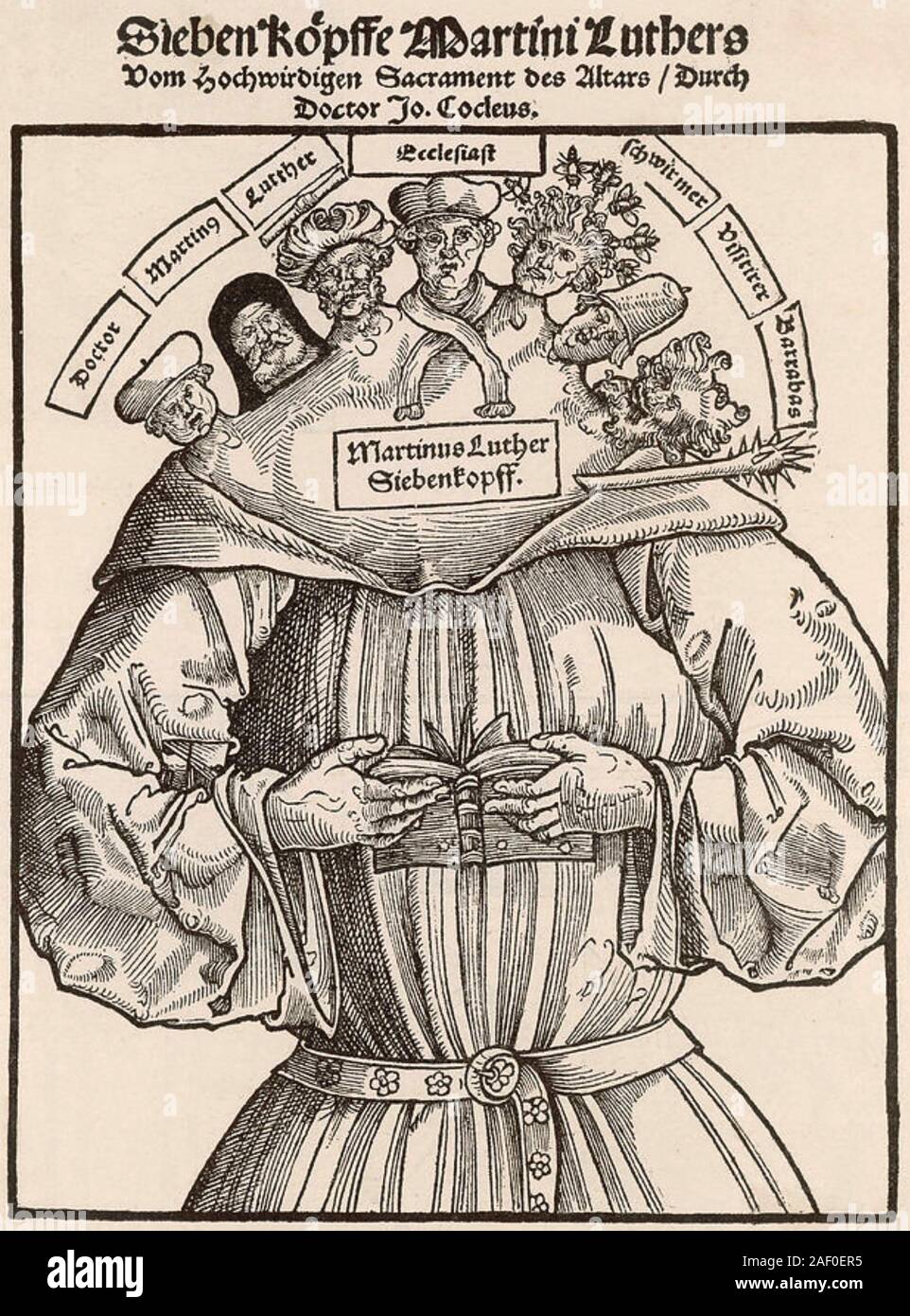 MARTIN LUTERO (1483-1546) Tedesco teologo protestante caricatured come una sette-guidato male in un documento contemporaneo. Foto Stock