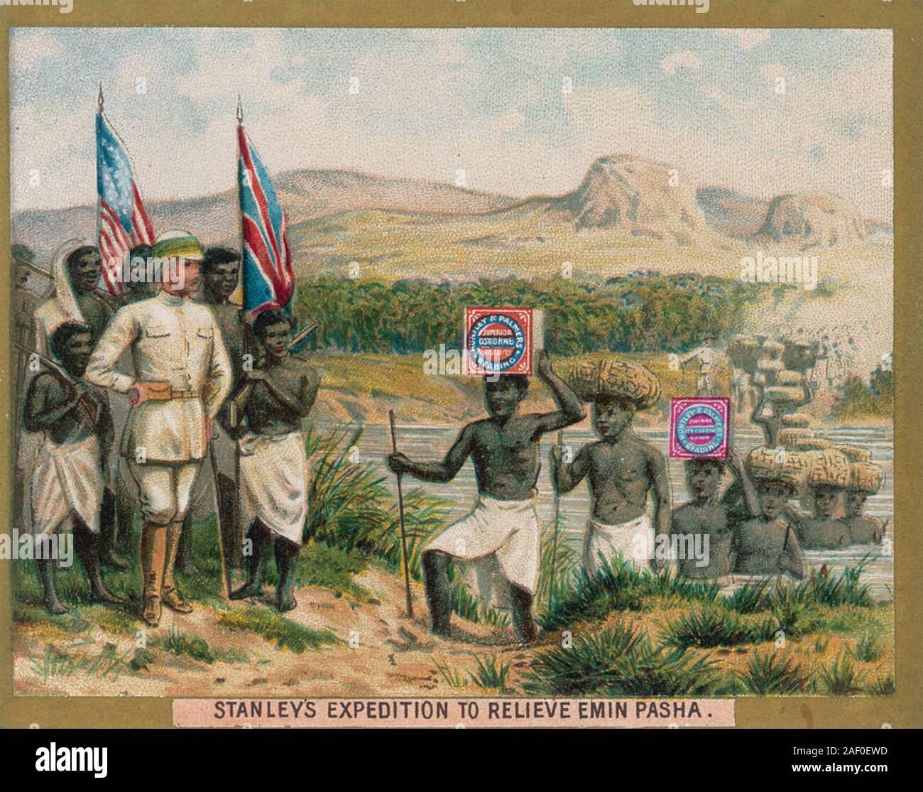 HUNTLEY & PALMERS British biscuit maker pubblicità capitalizzando Henry Stanley Emin Pasha Relief spedizione in 1887 Foto Stock