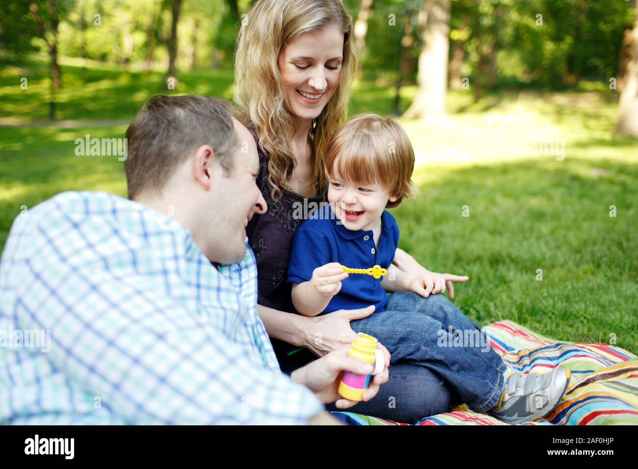 Famiglia avente picnic nel parco Foto Stock