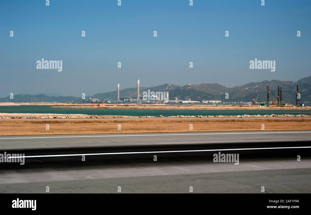 Lavori di costruzione e di ricondiopera in corso presso l'aeroporto internazionale di Hong Kong, Cina, Sud-Est asiatico Foto Stock