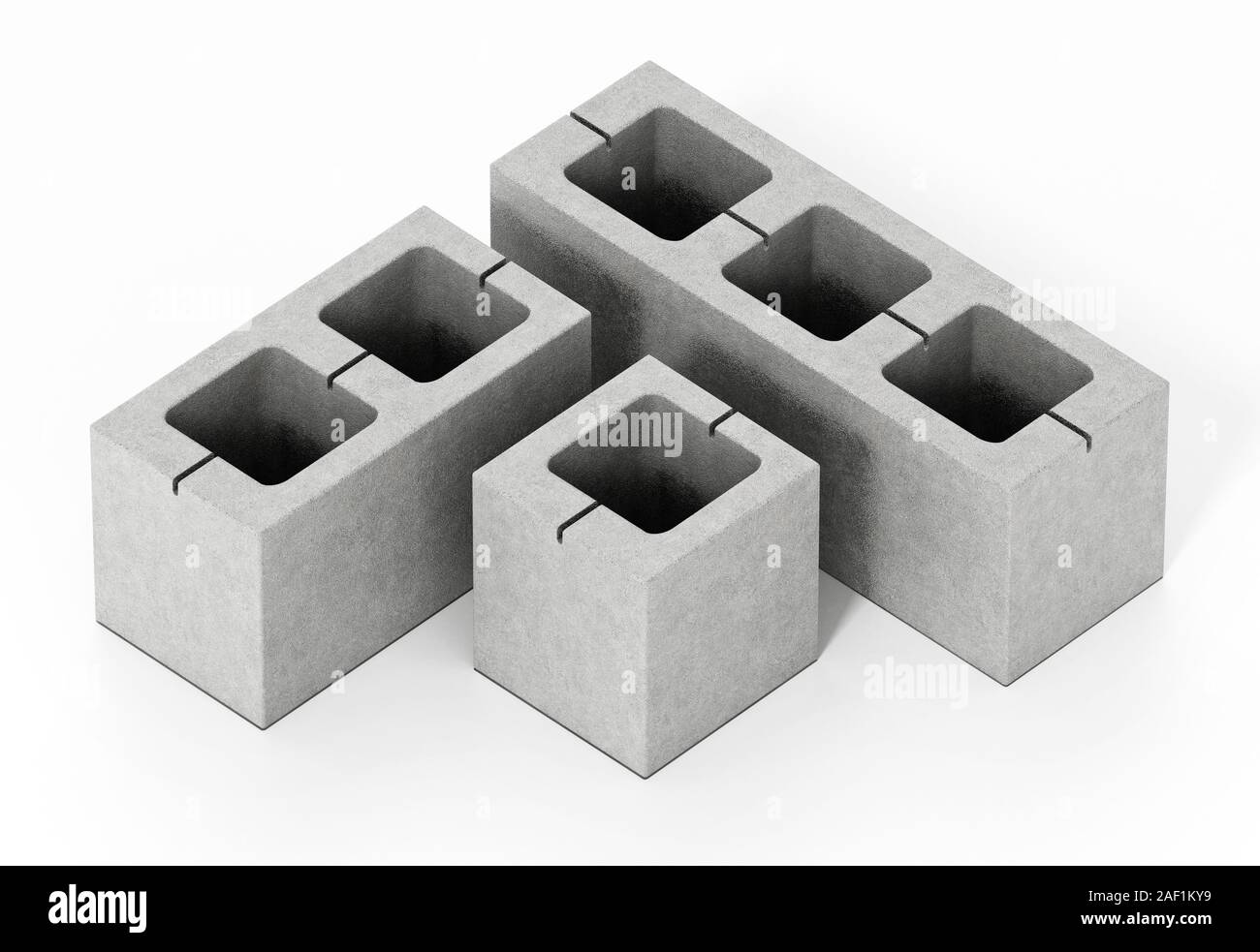 Grigio cemento mattoni isolati su sfondo bianco. 3D'illustrazione. Foto Stock