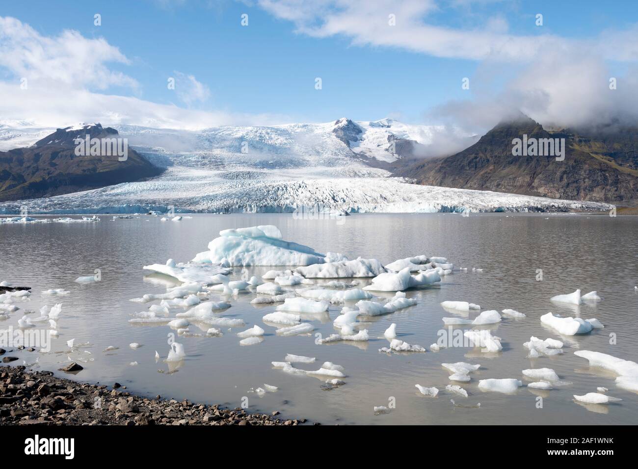Piccoli iceberg nel ghiacciaio Fjallsarlon lago, Islanda Foto Stock
