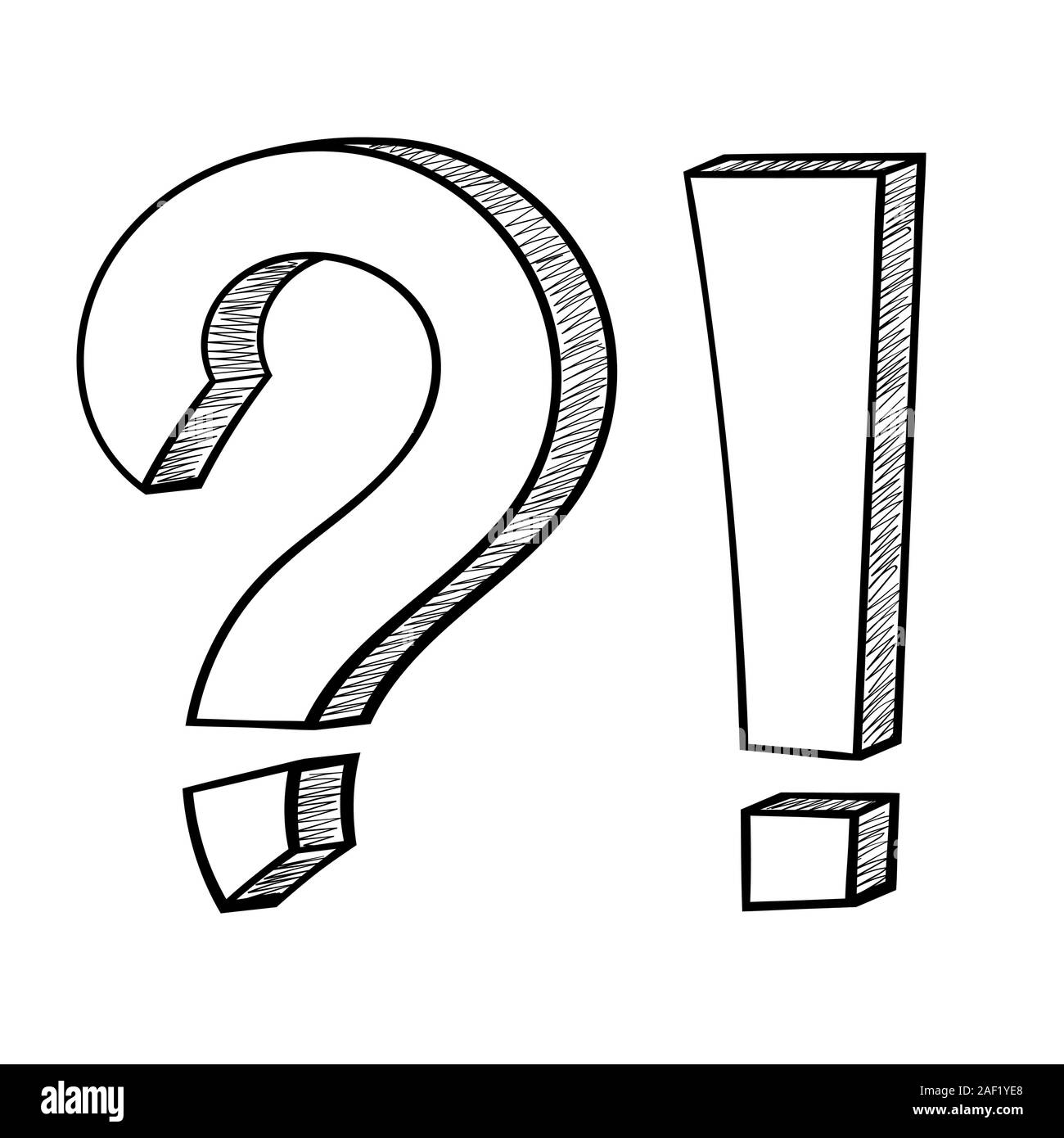 I simboli di punteggiatura. Un punto interrogativo o esclamativo. Mano bozzetto Illustrazione Vettoriale