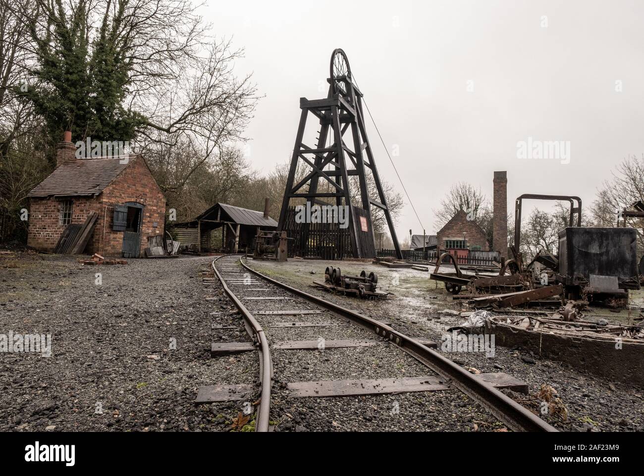 Industria mineraria industriale pit paesaggio di testa al Black Country Museum. Foto Stock