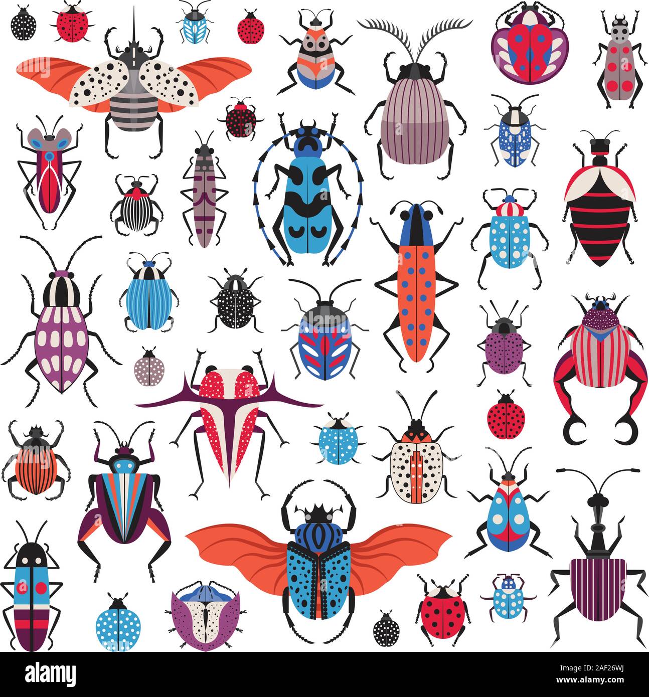 Bug insoliti e strane specie di coleotteri icone Illustrazione Vettoriale
