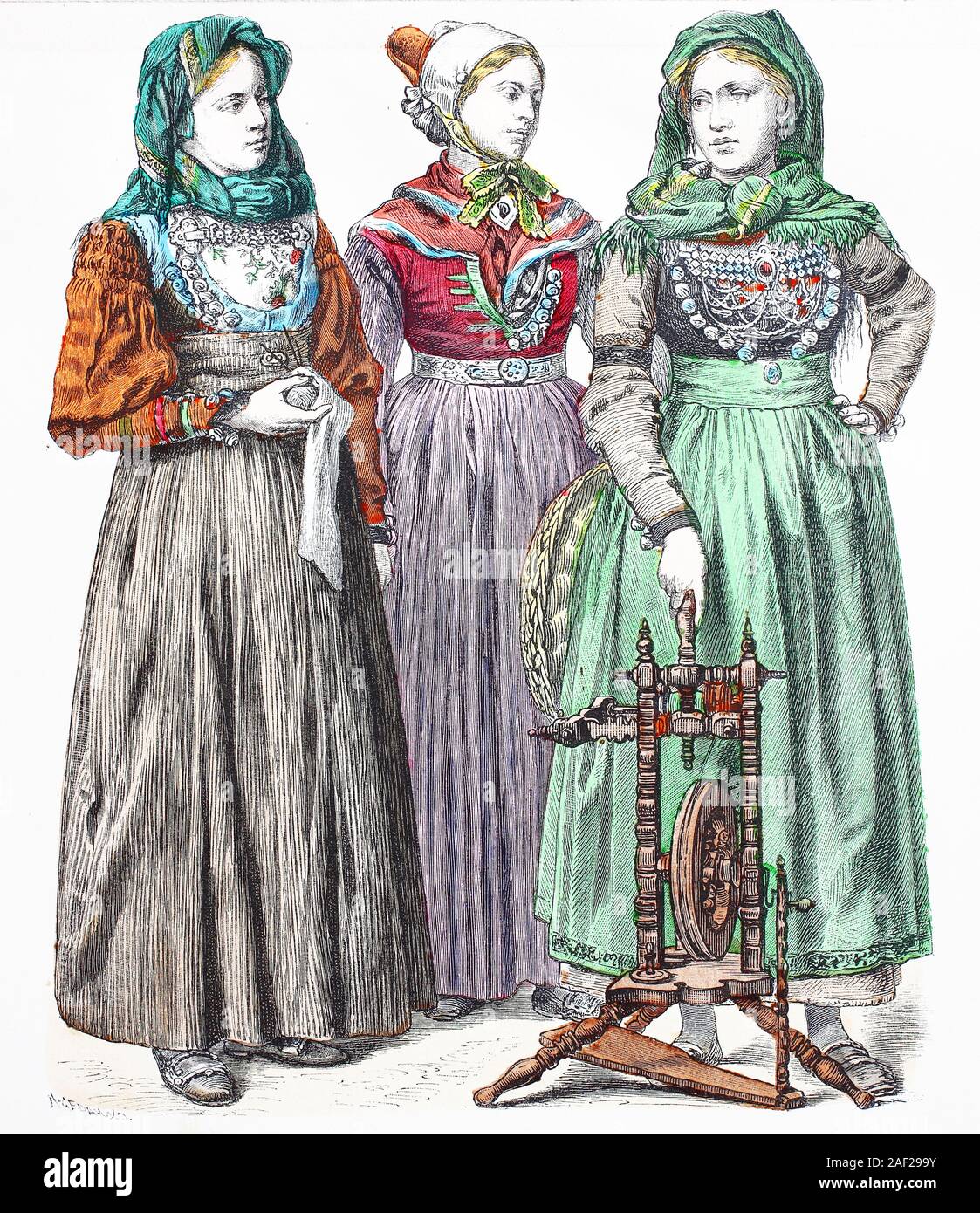 Il costume nazionale, vestiti, la storia del costume, agricoltore dell'isola, Föhr Bäuerinn da Romoe, agricoltore da Wyk sull'isola Föhr, Friesland, Germania, nel 1885, Volkstracht, Kleidung, Geschichte der Kostüme, Bäuerin von der Insel Föhr, Bäuerinn aus Romoe, Bäuerin aus Wyk auf der Insel Föhr, Deutschland, 1885 Foto Stock