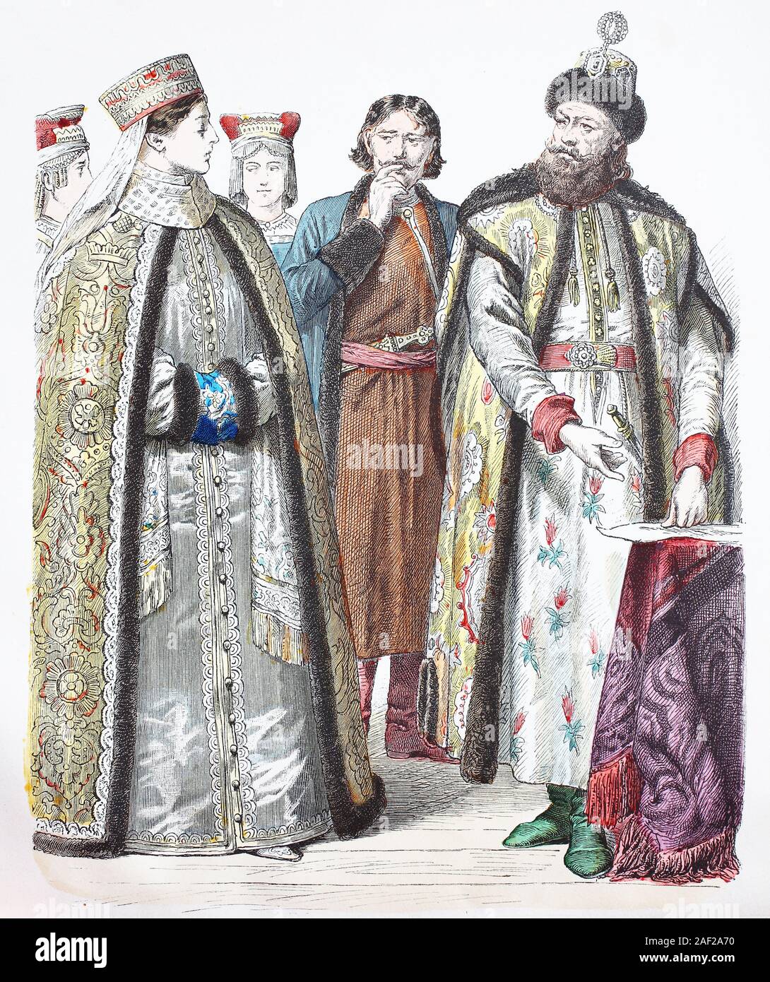 Il costume nazionale, vestiti, la storia del costume, e Bojarin Bojaren, Russia, secolo XVII, Volkstracht, Kleidung, Geschichte der Kostüme, Bojarin und Bojaren, Russland, 17. Jahrhundert Foto Stock