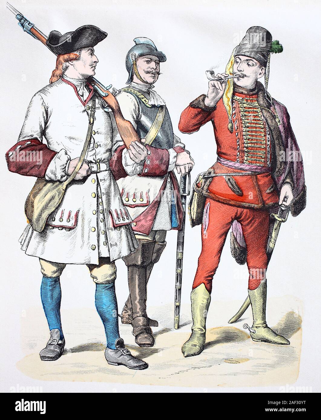 Il costume nazionale, vestiti, la storia del costume, uniforme militare da Austria, nel 1728, Volkstracht, Kleidung, Geschichte der Kostüme, Militäruniform aus Österreich, 1728 Foto Stock