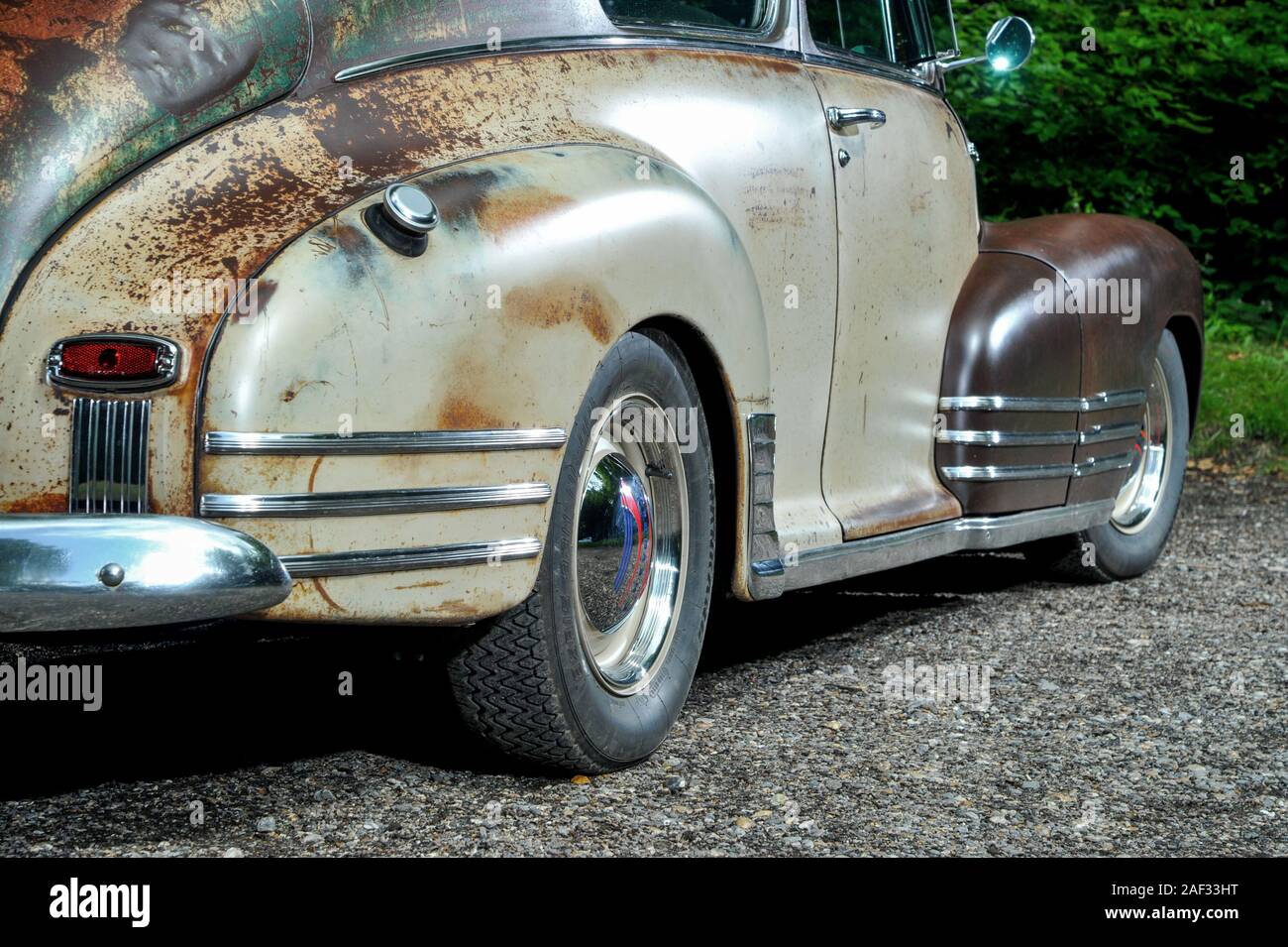 1947 Chevy business coach con patina pesante Foto Stock