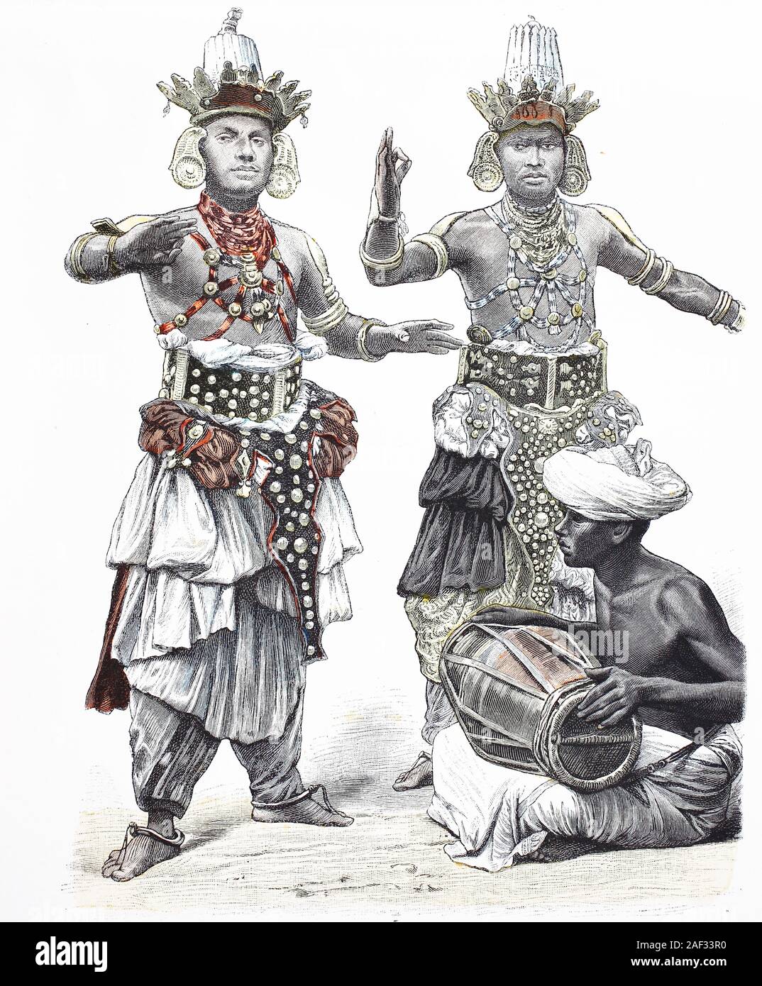 Il costume nazionale, vestiti, la storia dei costumi, canzone ale ampia Teufelstänzer, nel 1880, Volkstracht, Kleidung, Geschichte der Kostüme, Singalesische Teufelstänzer, 1880 Foto Stock
