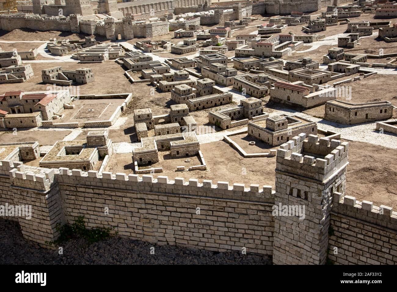 Israele, Gerusalemme, Museo di Israele. Modello di Gerusalemme verso la fine del secondo periodo di Tempio 66CE scala 1:50. La fortificazione che circonda la città Foto Stock